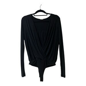 Intimately Free People Womens Size Medium Black Turnt Faux Wrap Draped Bodysuit